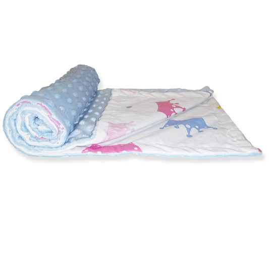 LEANBE Babydecke 50x70cm doppelseitig Minky/Baumwolle Blau Minky - Kronen