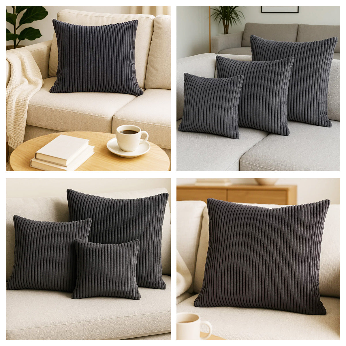 Cord Kissenhülle Set 2 Stck. für Dekokissen Grau