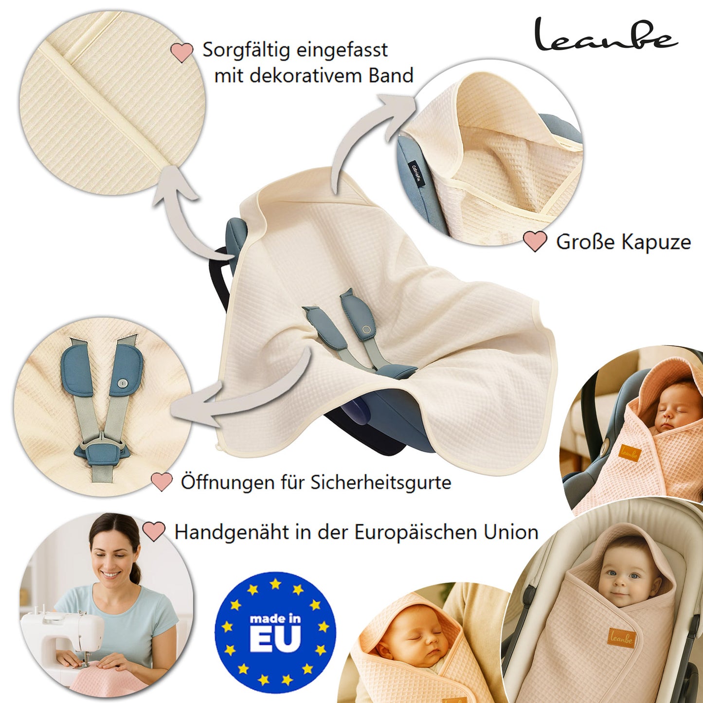 Einschlagdecke aus Waffelstoff für den Sommer 100% Baumwolle Creme