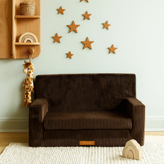 LEANBE Personalisierbares Kindersofa 3-in-1 Spiel- und Schlafsofa mit individuellem Namen - Braun Cord