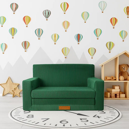 LEANBE Personalisierbares Kindersofa 3-in-1 Spiel- und Schlafsofa mit individuellem Namen - Grün Cord