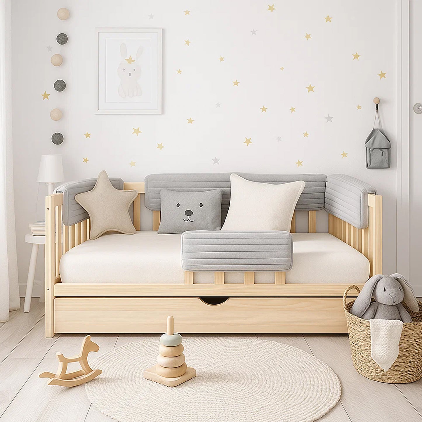 Bettkantenschutz für Babybett – Hellgrau Cord