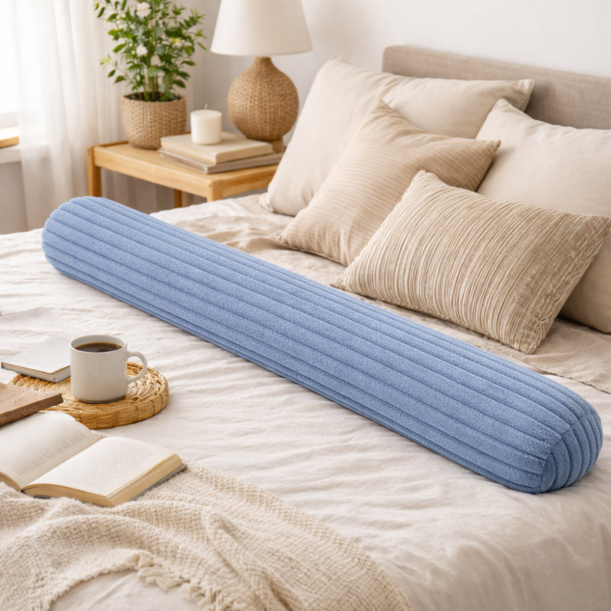 Bettschlange Stillkissen Seitenschläferkissen 150 cm Blau Plüsch