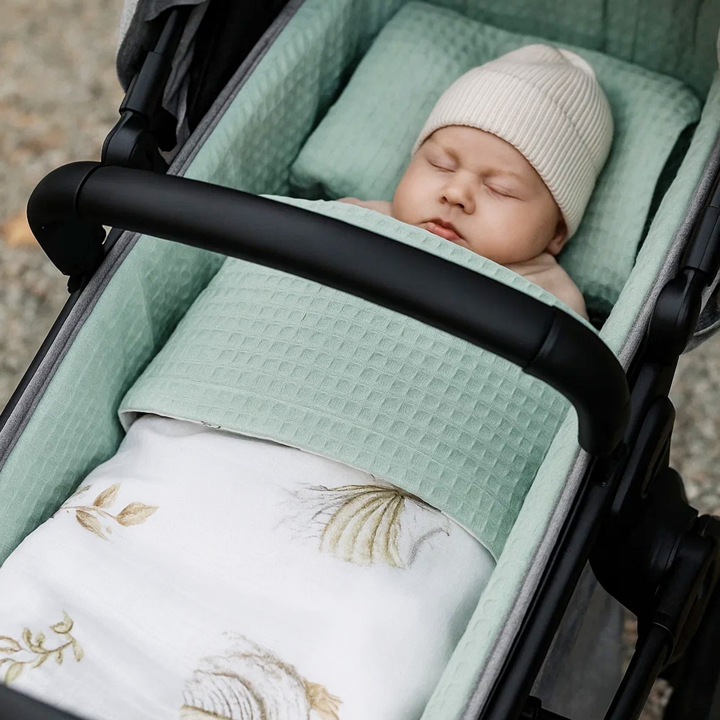 Babydecke 50x70cm doppelseitig Baumwolle/Waffelstoff Mint