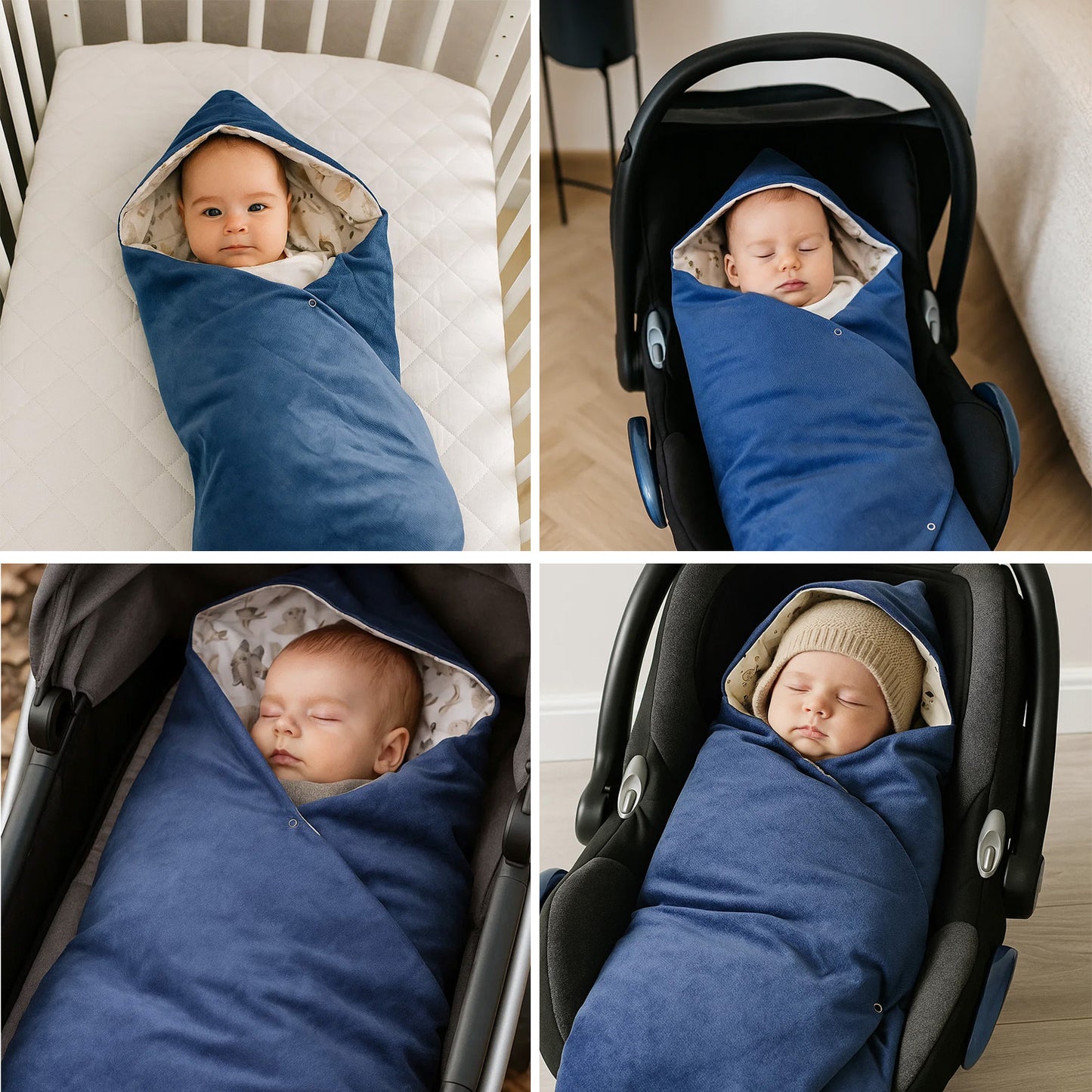 Einschlagdecke Babydecke 86x86 cm – Baumwolle & Velours Blau