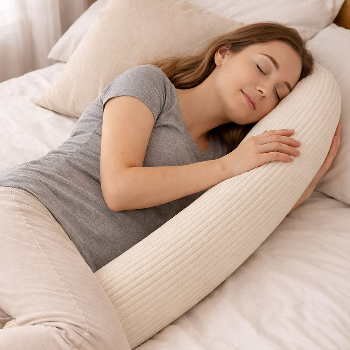 Bettschlange Stillkissen Seitenschläferkissen 150 cm Beige Cord