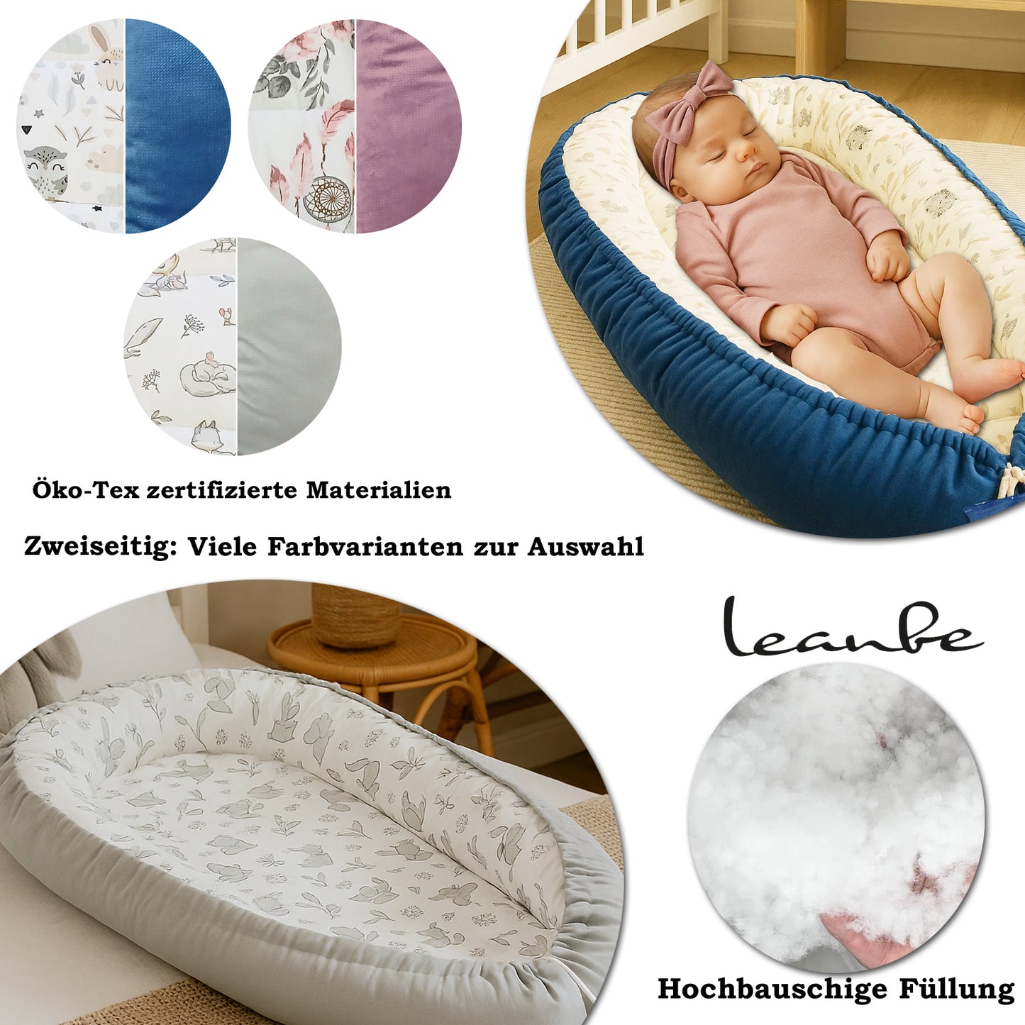 Babynest Kokon aus Baumwolle & Velours - Rosa