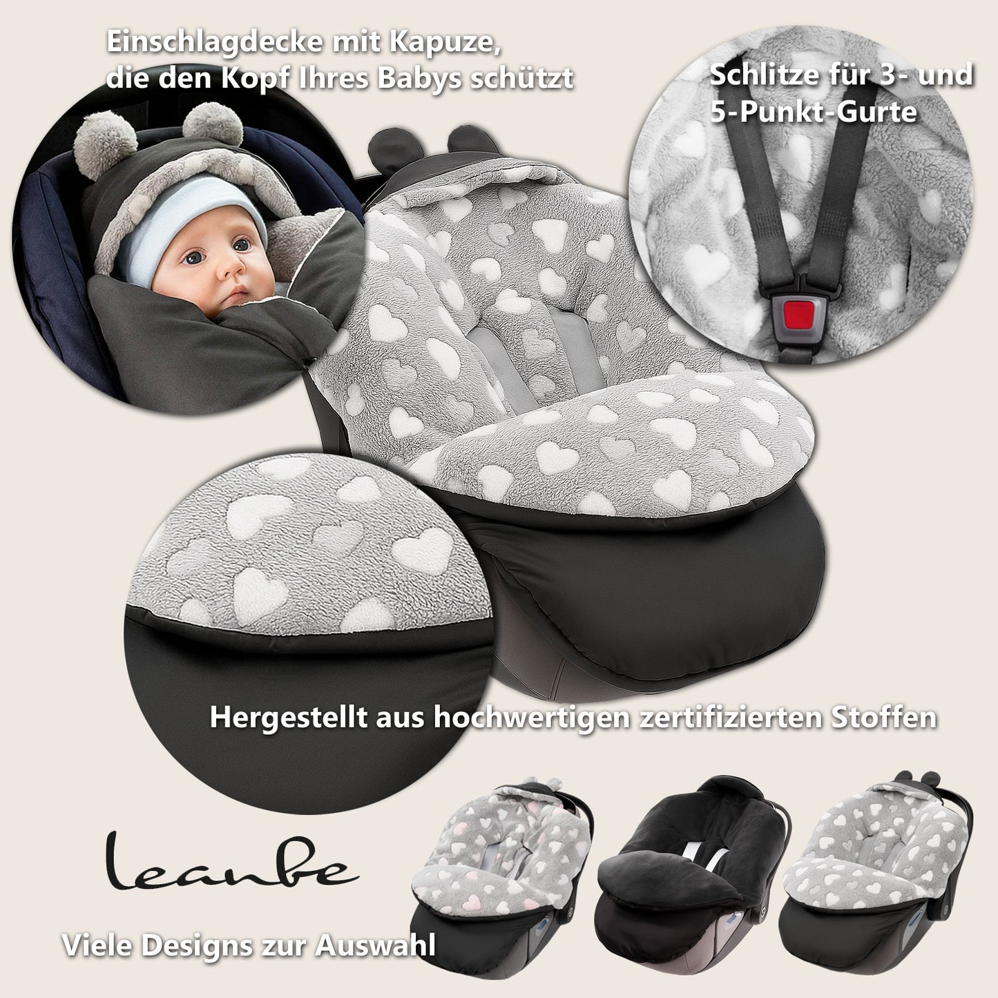 Baby Einschlagdecke für Winter - Schwarz