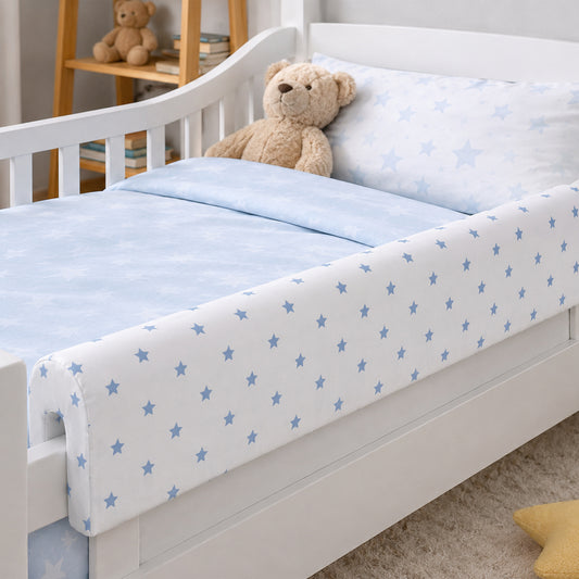 LEANBE Bettkantenschutz 70 cm für Betten - Kissen für bettumrandung – Blaue Sterne