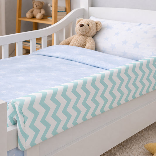 LEANBE Bettkantenschutz 70 cm für Betten - Kissen für bettumrandung – Türkis Chevron