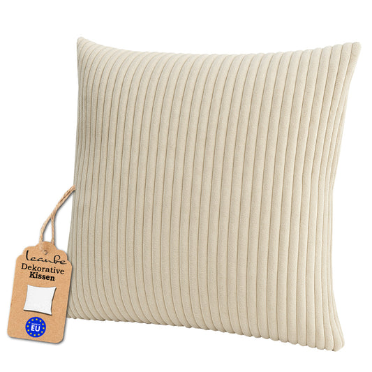 LEANBE Cord Dekokissen – Weiches Kissen mit strukturierter Oberfläche - Beige