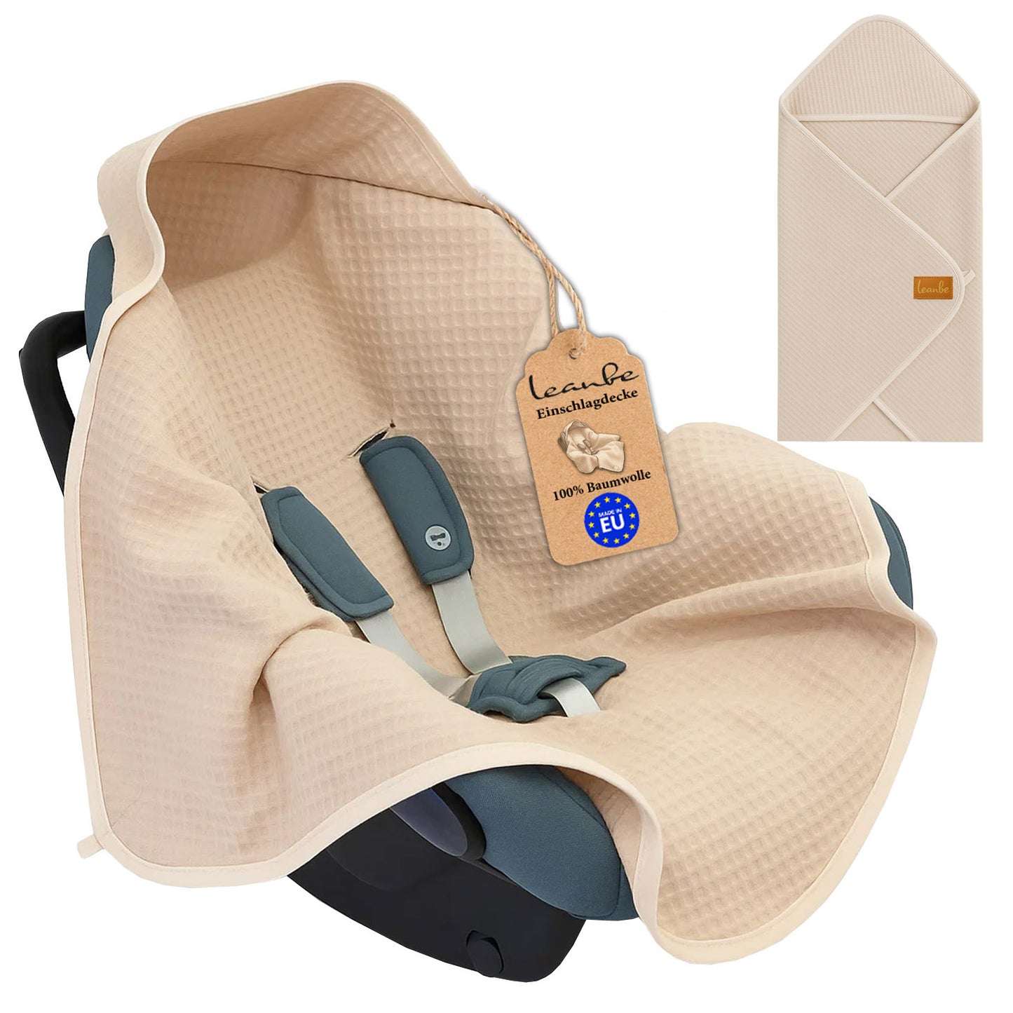 LEANBE Einschlagdecke aus Waffelstoff für den Sommer 100% Baumwolle Beige