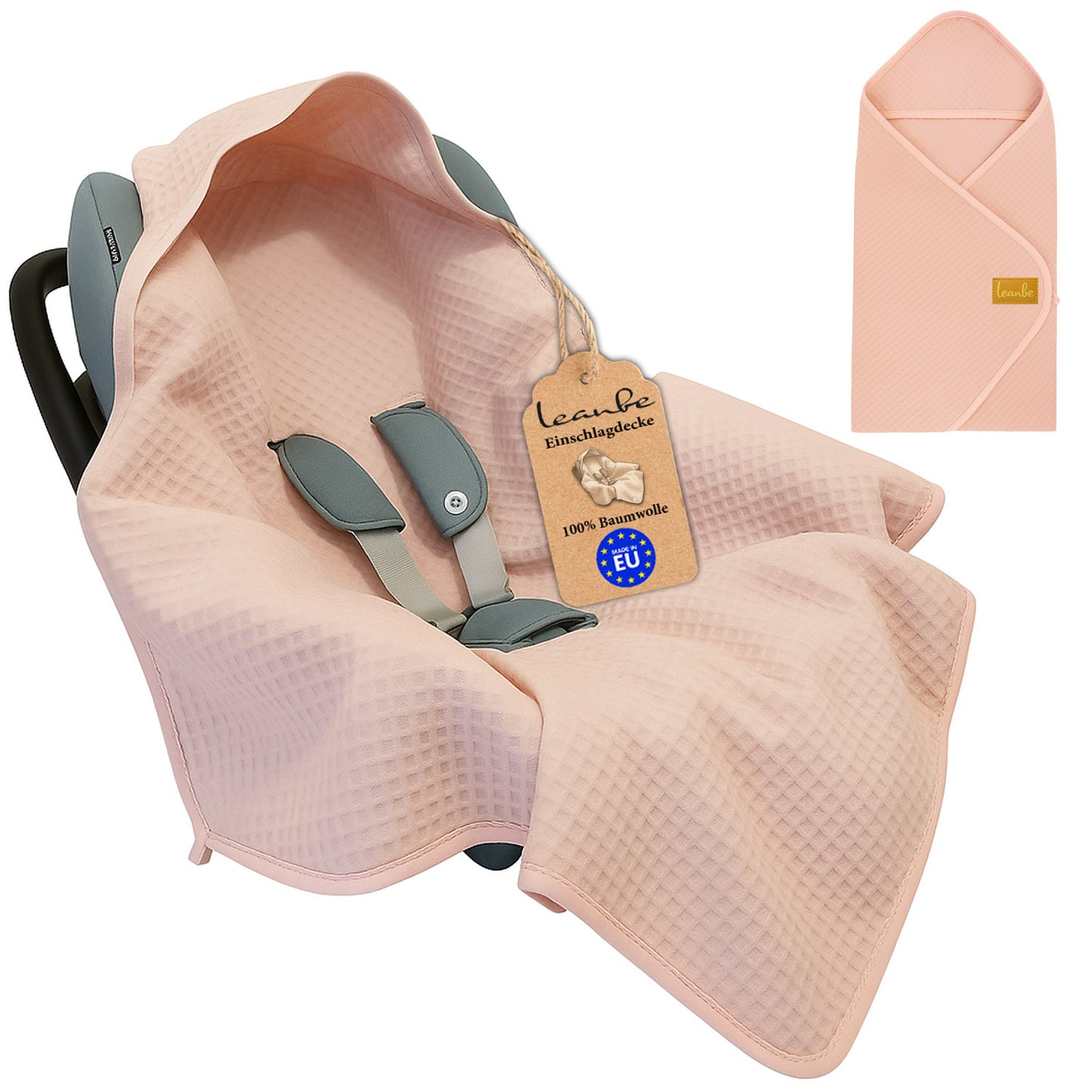 LEANBE Einschlagdecke aus Waffelstoff für den Sommer 100% Baumwolle Rosa