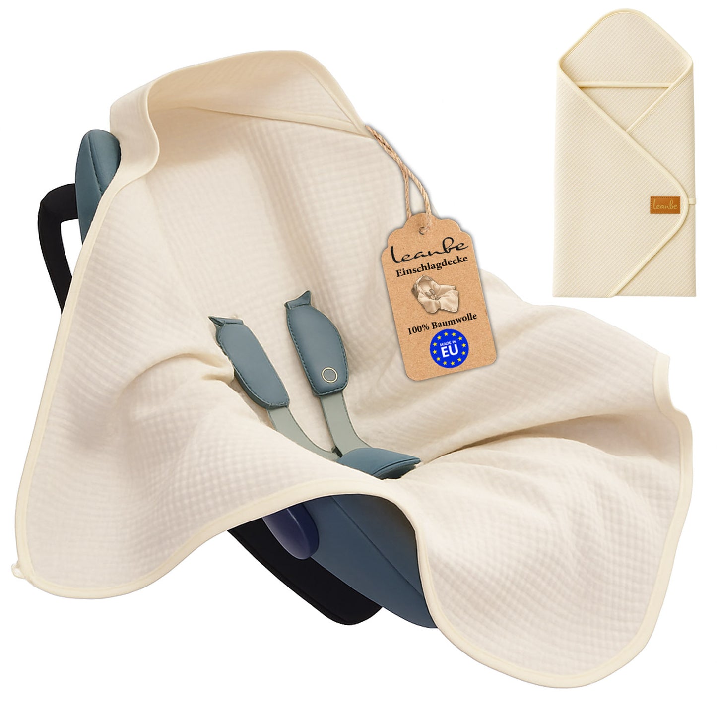 Einschlagdecke aus Waffelstoff für den Sommer 100% Baumwolle Creme