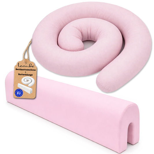 LEANBE Bettkantenschutz 70x20x14 cm + Bettschlange 150x15 cm – Rosa