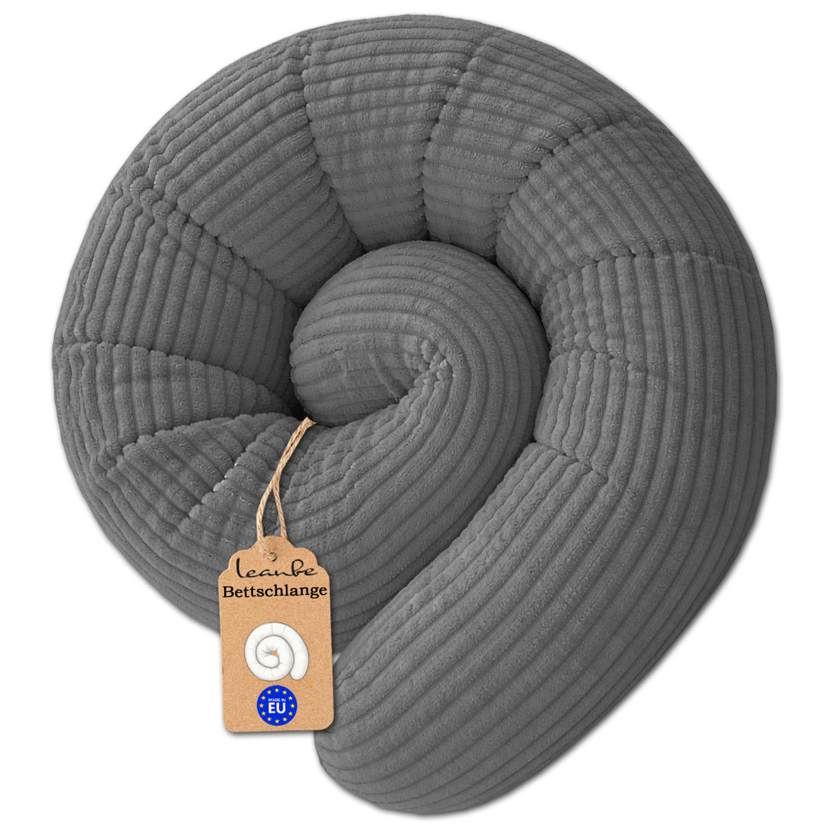 LEANBE Bettschlange Stillkissen – Vielseitiges Seitenschläferkissen 150 cm Grau Cord