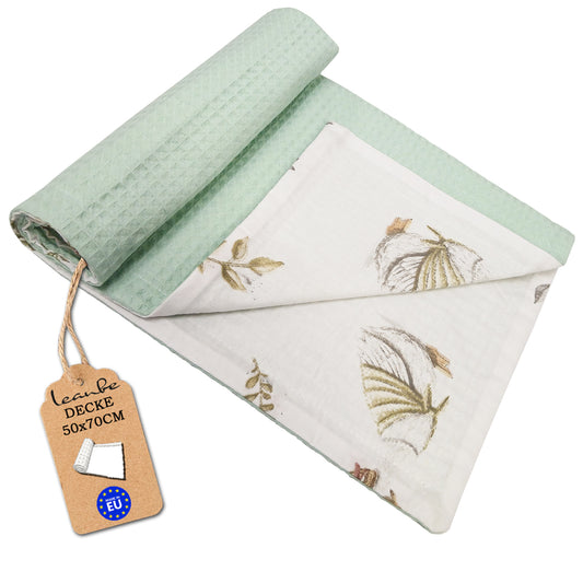 Babydecke 50x70cm doppelseitig Baumwolle/Waffelstoff Mint