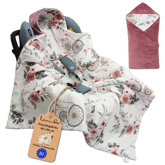Einschlagdecke Babydecke 86x86 cm – Baumwolle & Velours Rosa