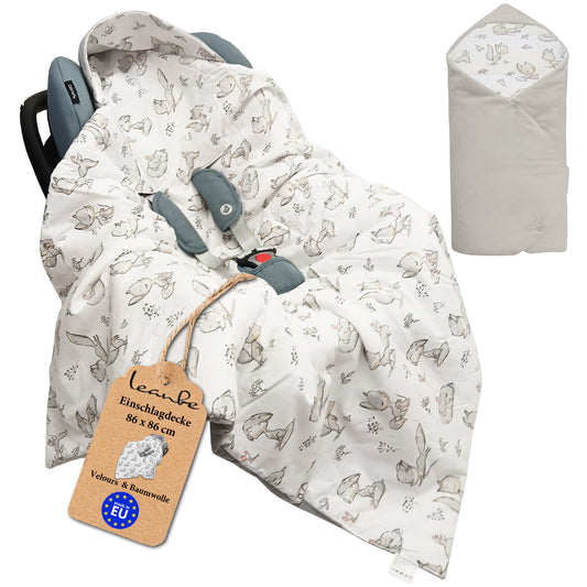Einschlagdecke Babydecke 86x86 cm – Baumwolle & Velours Grau
