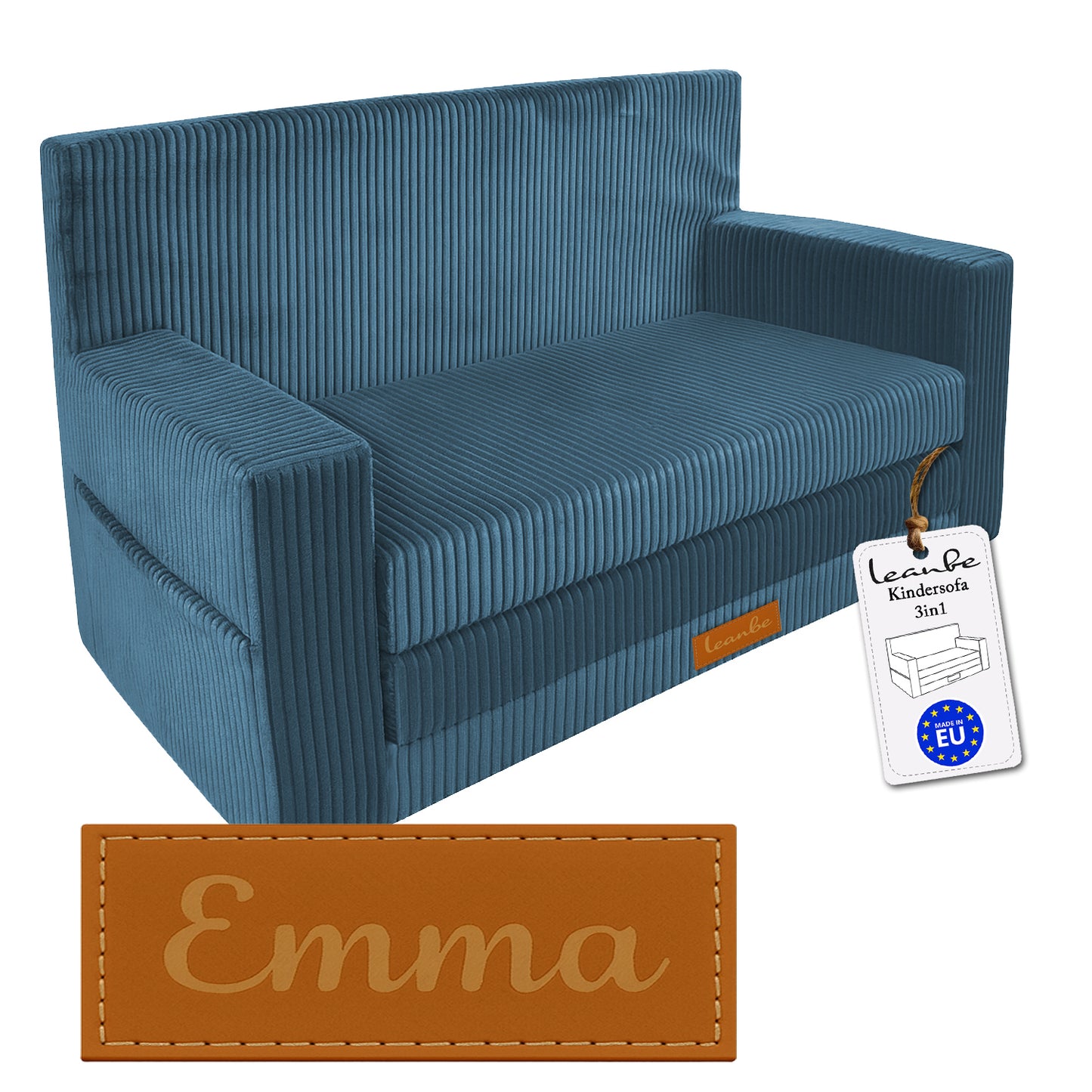 Personalisierbares Kindersofa 3in1 - Blau Cord