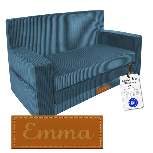 Personalisierbares Kindersofa 3in1 - Blau Cord