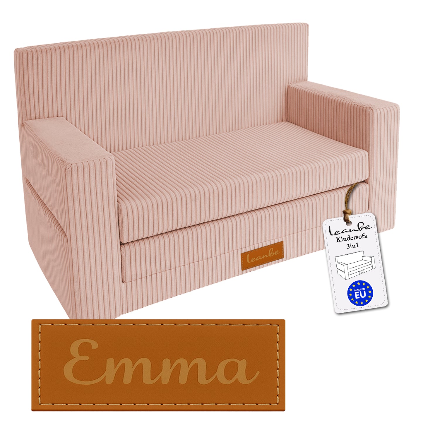 Personalisierbares Kindersofa 3in1 - Rosa Cord