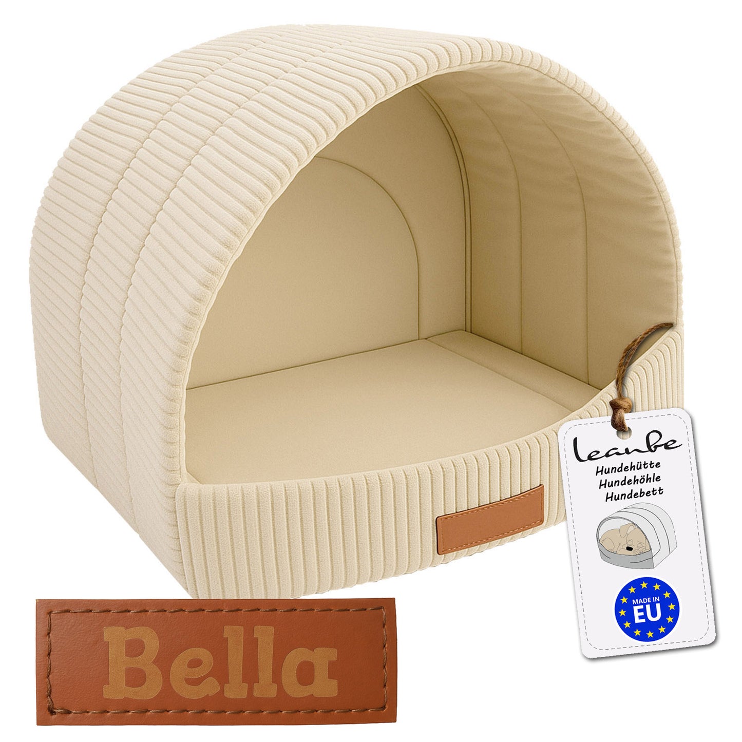 LEANBE Personalisierbare & Stilvolle Cord-Hütte für Hunde und Katzen - Beige