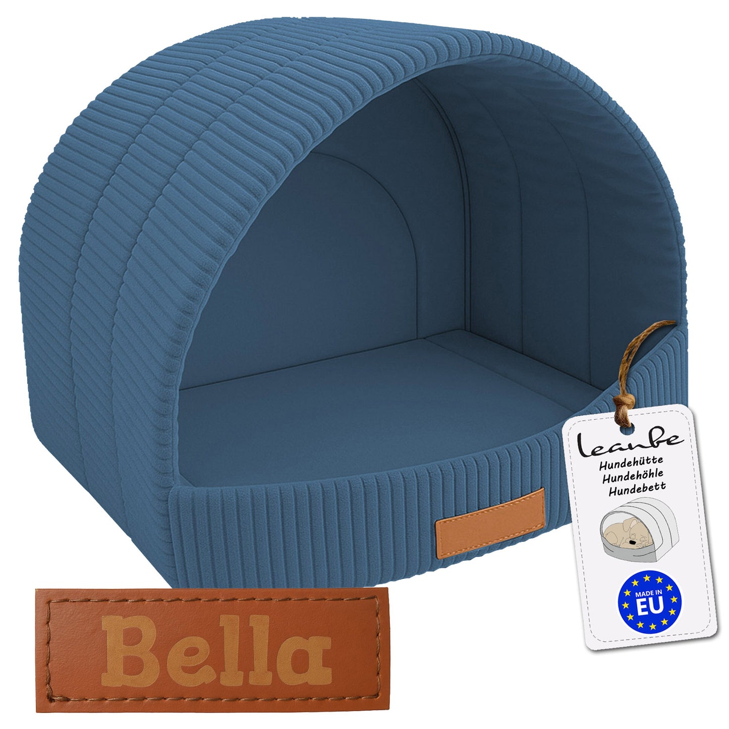 LEANBE Personalisierbare & Stilvolle Cord-Hütte für Hunde und Katzen - Blau