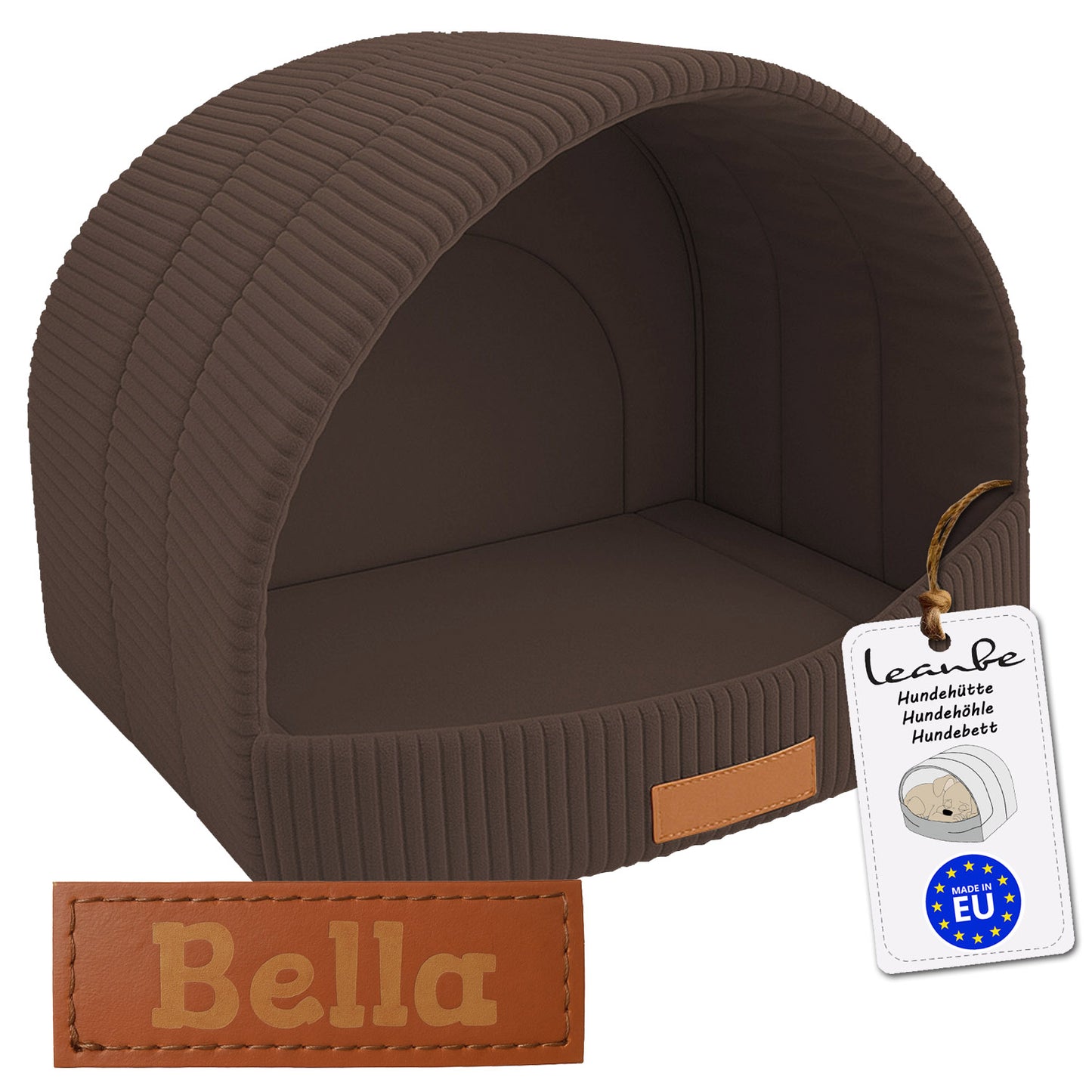 LEANBE Personalisierbare & Stilvolle Cord-Hütte für Hunde und Katzen - Braun