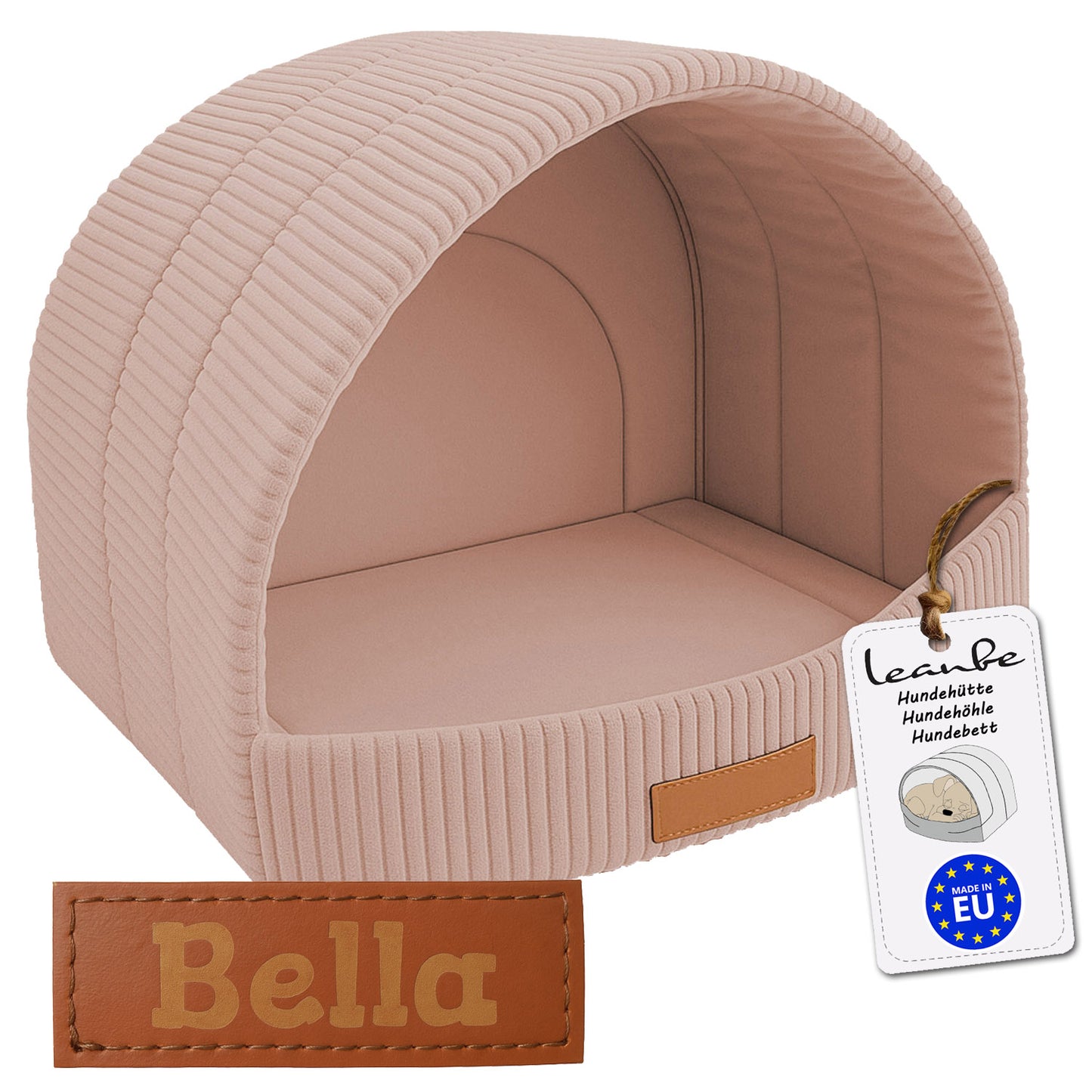 LEANBE Personalisierbare & Stilvolle Cord-Hütte für Hunde und Katzen - Rosa