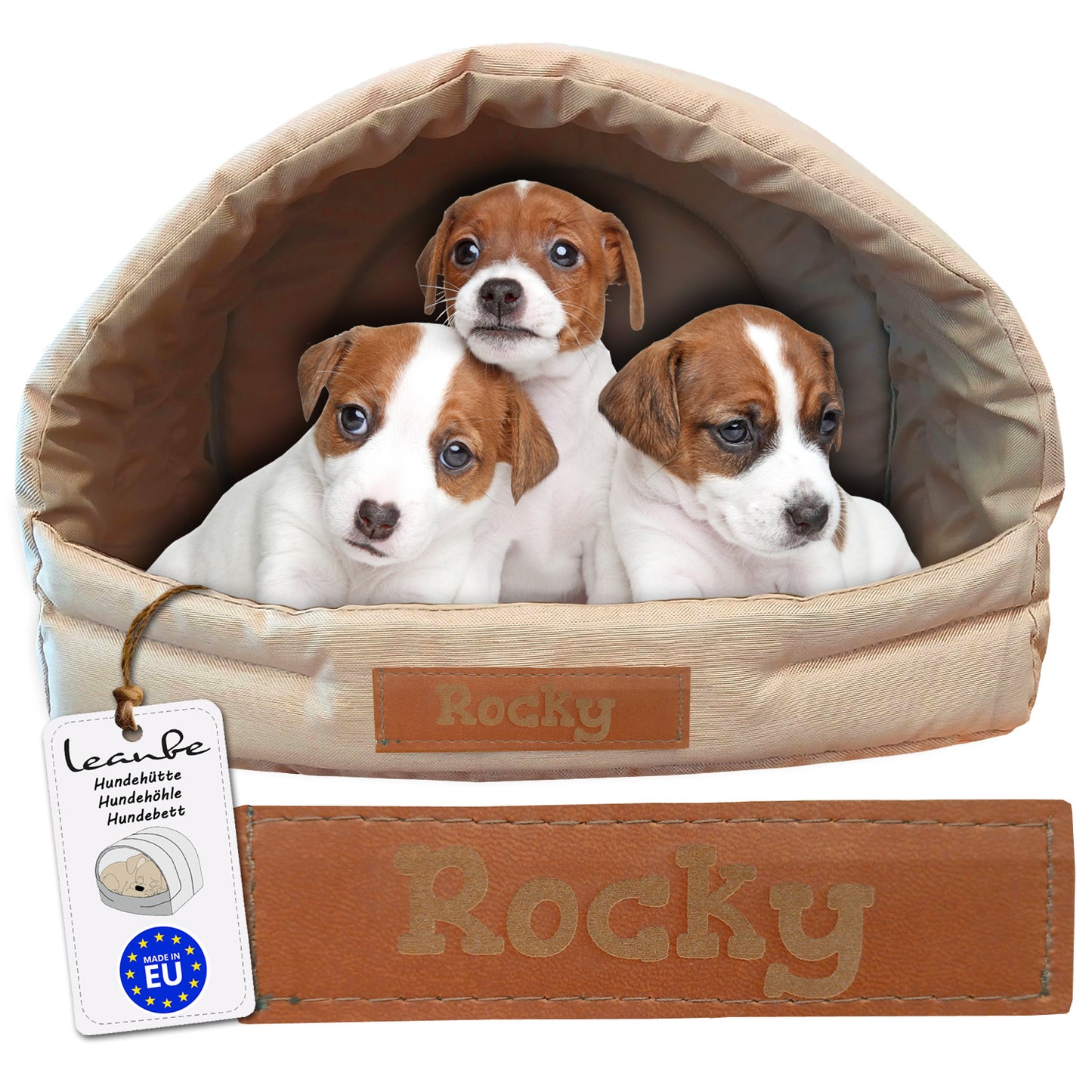 LEANBE Personalisierte Schlafhöhle Hundehaus für Hunde und Katzen Beige