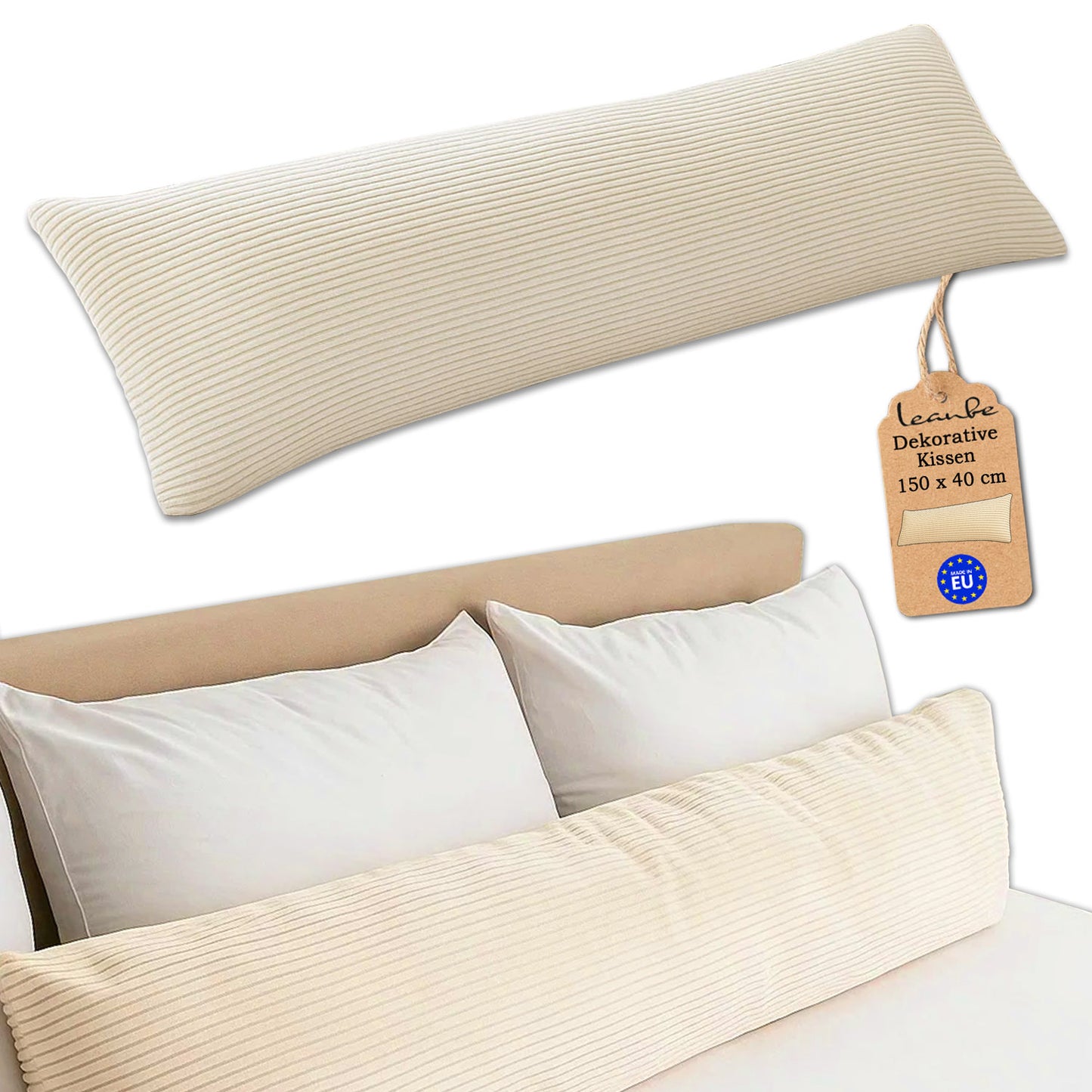 LEANBE Seitenschläferkissen 150 x 40 cm Cord – Großes Dekokissen für Komfort und stilvolle Einrichtung