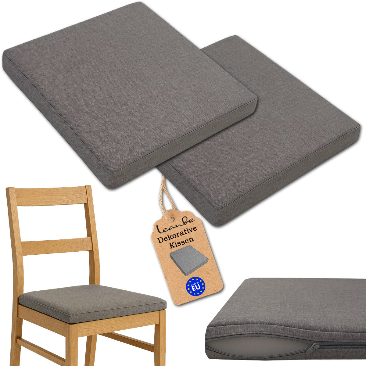LEANBE Sitzkissen 2er Set – Bequeme Polster für Garten, Balkon und Zuhause 40 x 40 x 5 cm Graphit