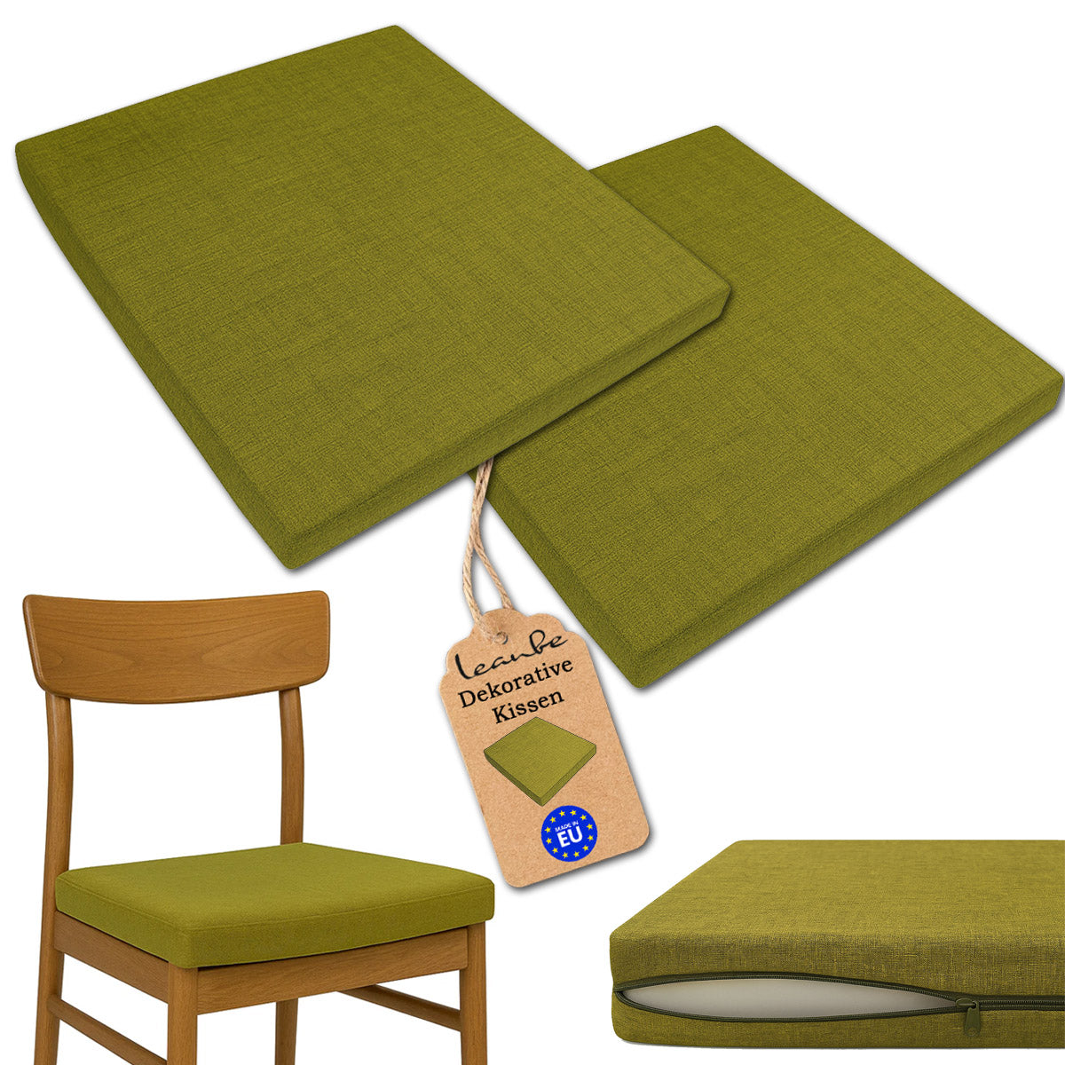 LEANBE Sitzkissen 2er Set – Bequeme Polster für Garten, Balkon und Zuhause 40 x 40 x 5 cm Grün