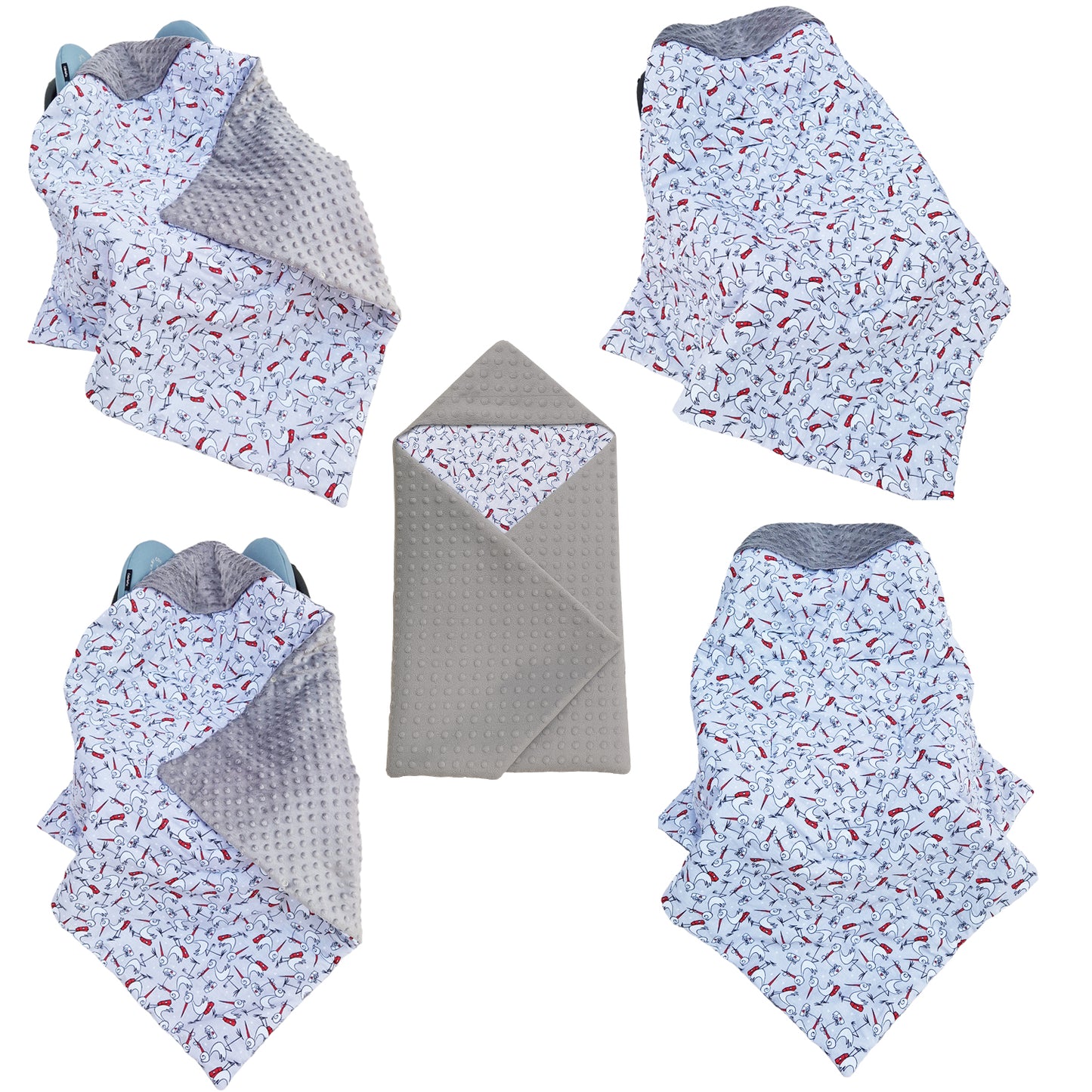 LEANBE Einschlagdecke Babydecke für Babyschale und Kinderwagen 86x86 cm – Baumwolle & Minky Grau / Störche