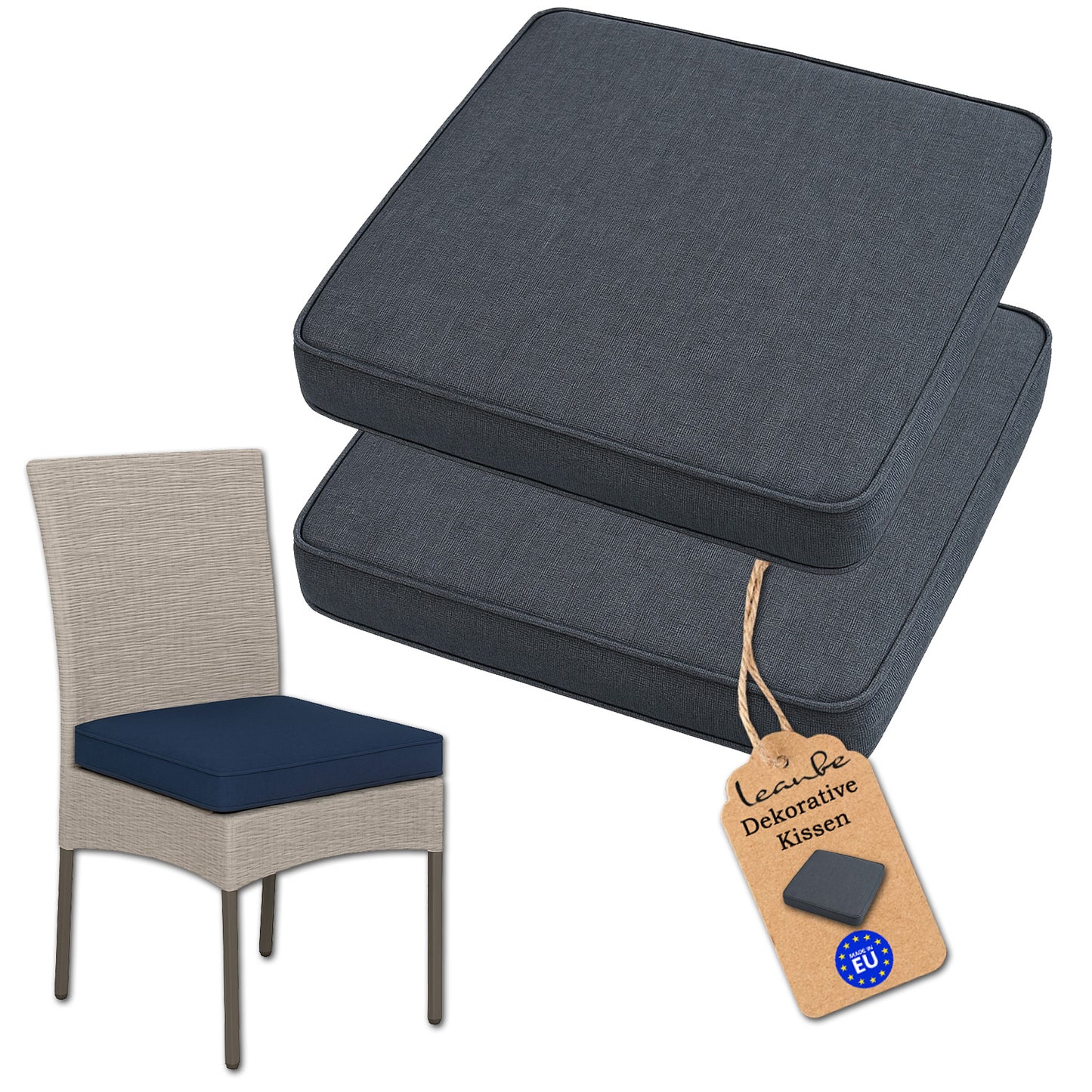 Sitzkissen 2er Set für Garten & Zuhause Navyblau