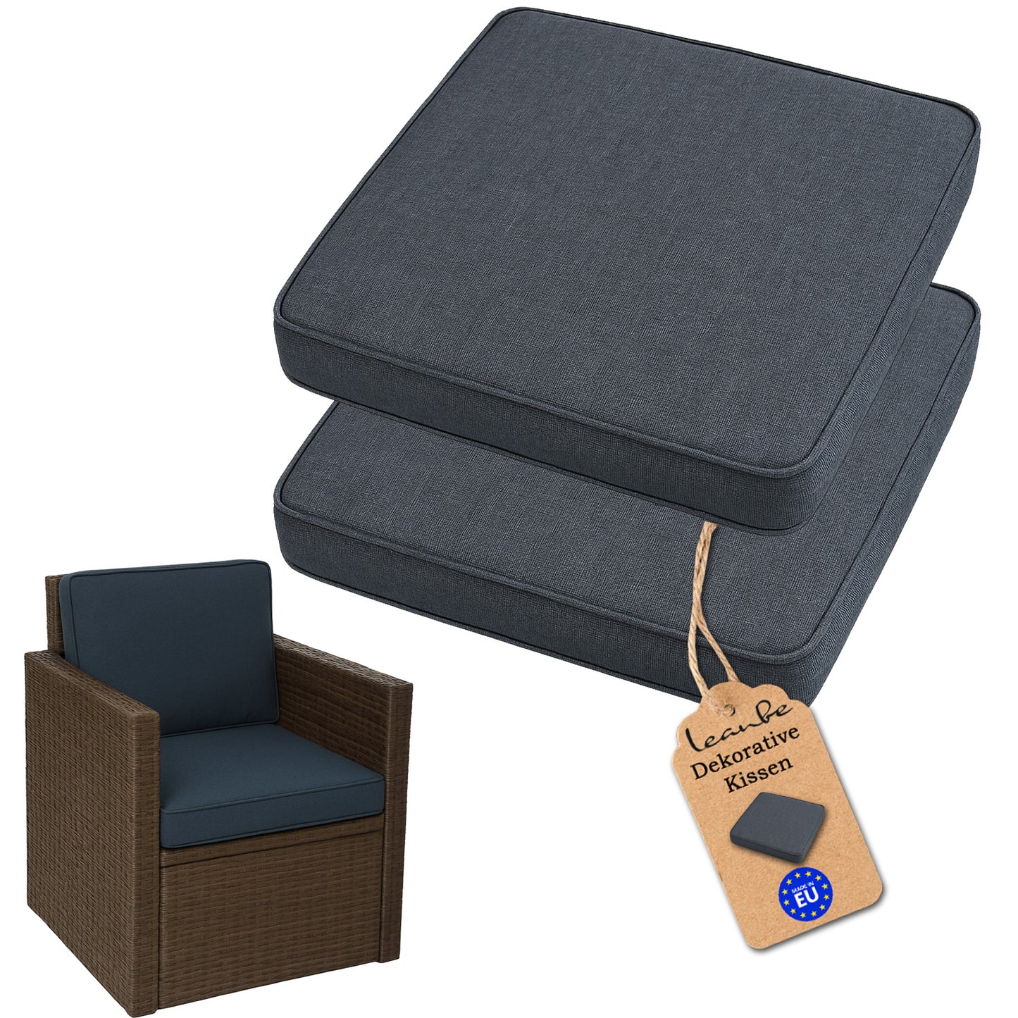 Sitzkissen 2er Set für Garten & Zuhause Navyblau