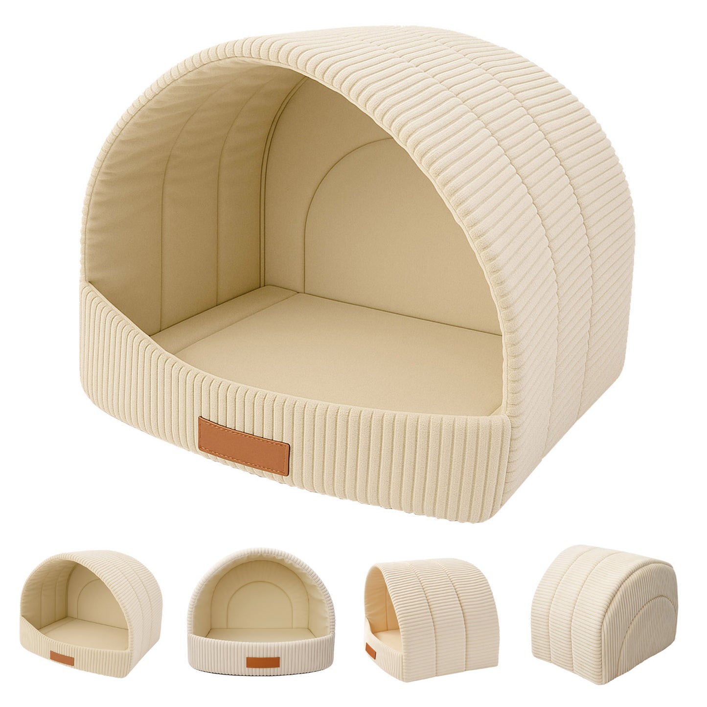 LEANBE Personalisierbare & Stilvolle Cord-Hütte für Hunde und Katzen - Beige