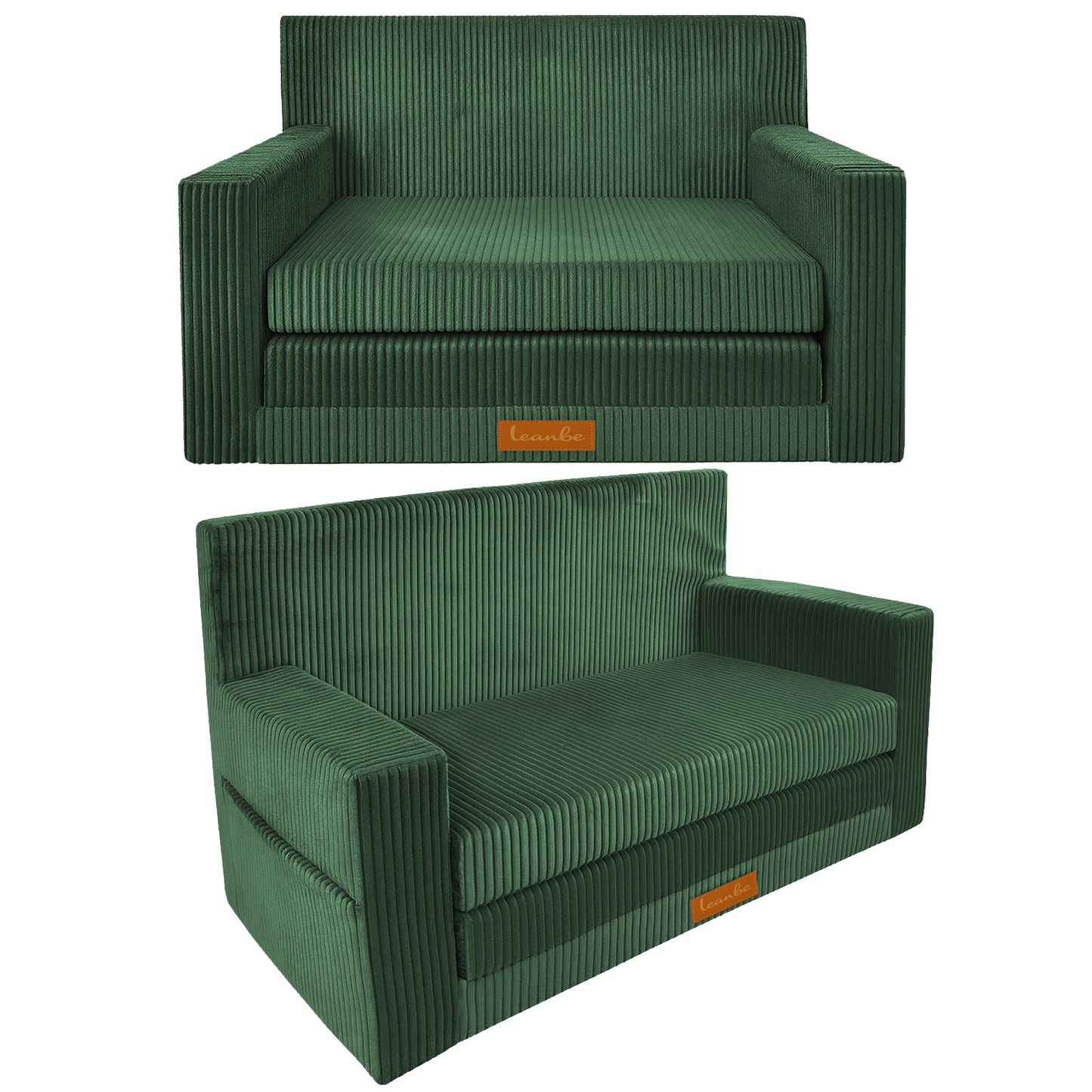LEANBE Personalisierbares Kindersofa 3-in-1  Spiel- und Schlafsofa mit individuellem Namen - Grün Cord
