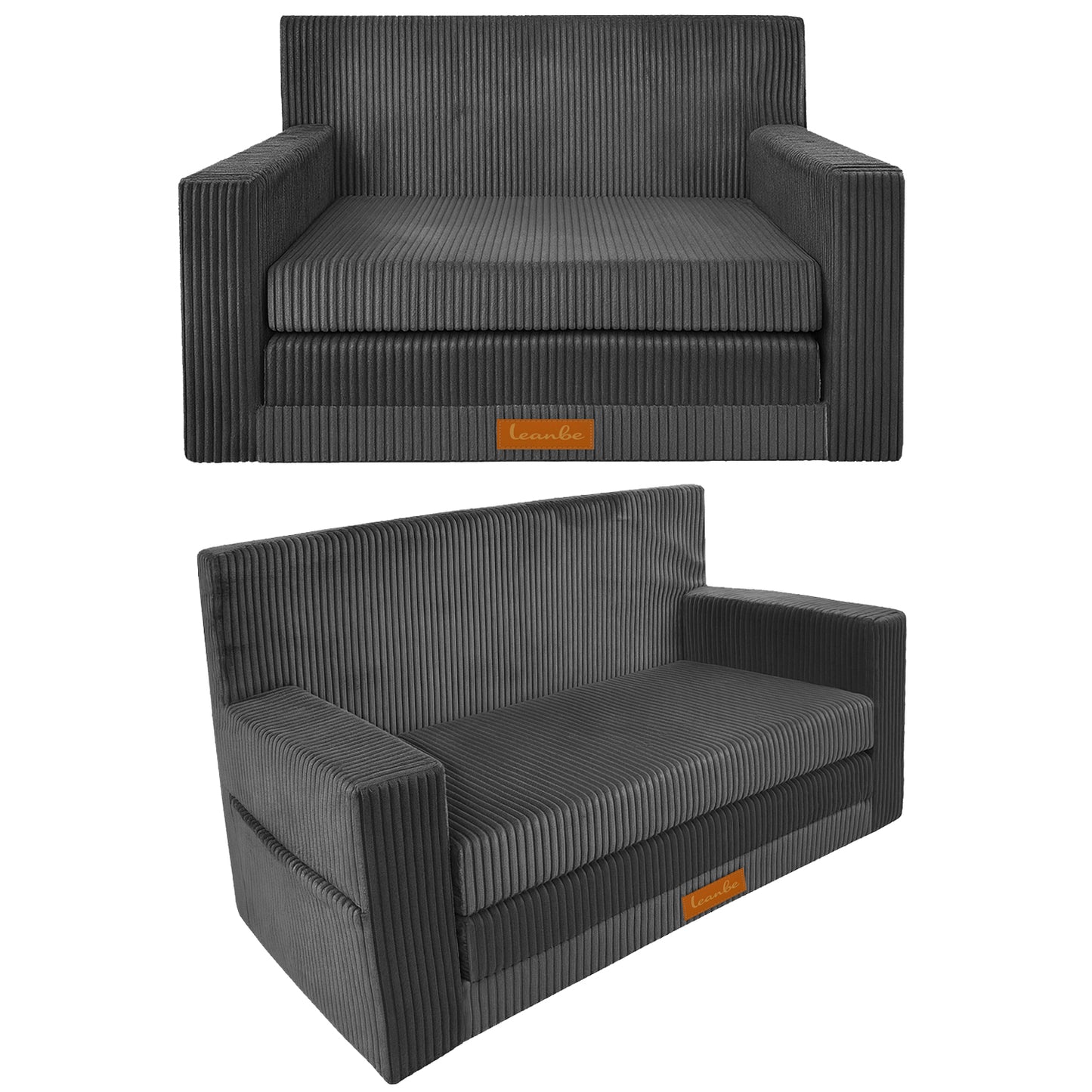 LEANBE Personalisierbares Kindersofa 3-in-1  Spiel- und Schlafsofa mit individuellem Namen - Grau Cord
