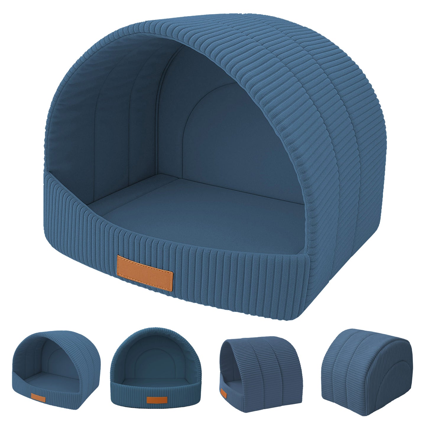 LEANBE Personalisierbare & Stilvolle Cord-Hütte für Hunde und Katzen - Blau