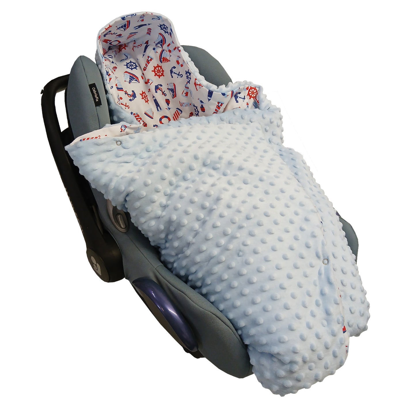 LEANBE Einschlagdecke Babydecke für Babyschale und Kinderwagen 86x86 cm – Baumwolle & Minky Blau /Segelboote