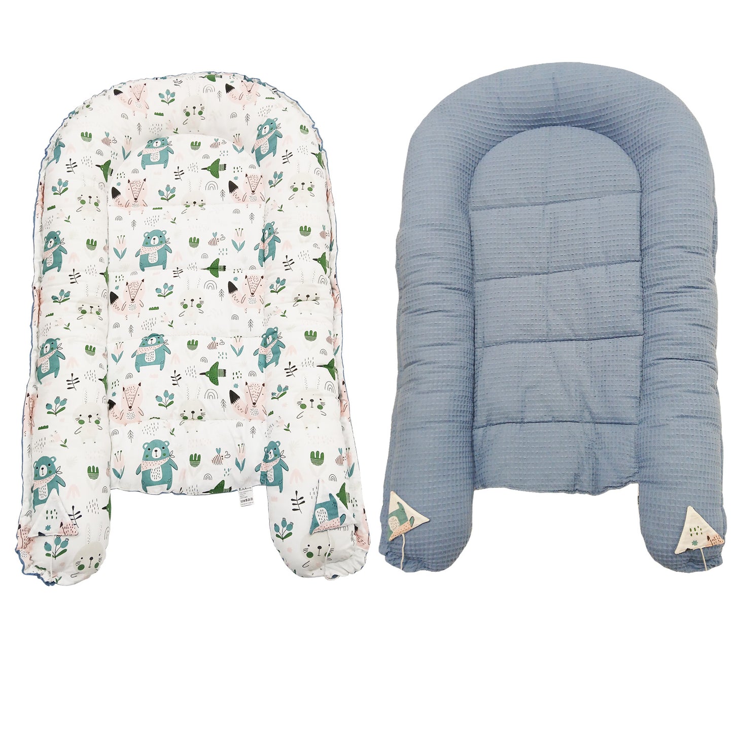 LEANBE Babynest Kokon aus Baumwolle & Waffelstoff - Blau