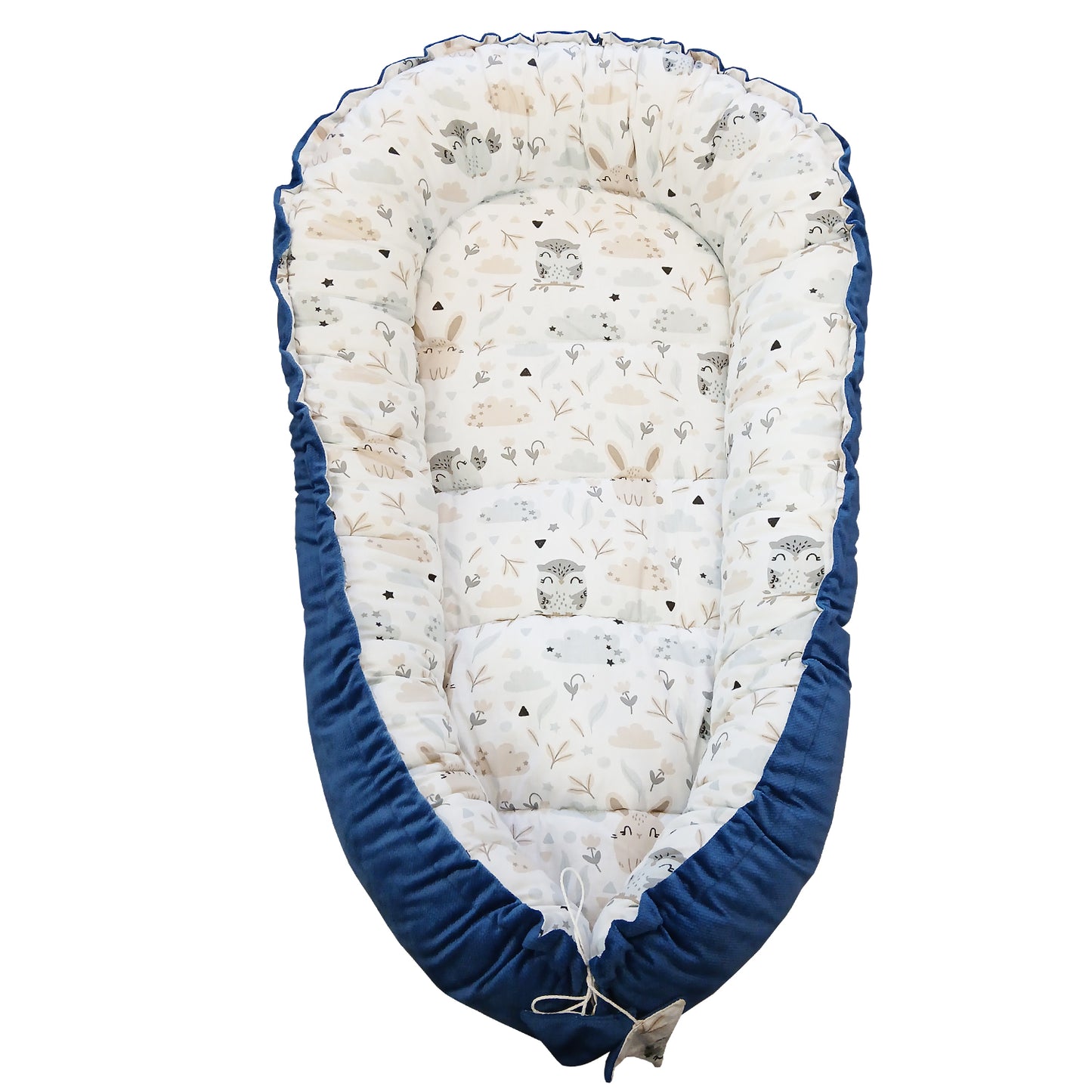 LEANBE Babynest Kokon aus Baumwolle & Velours - Blau