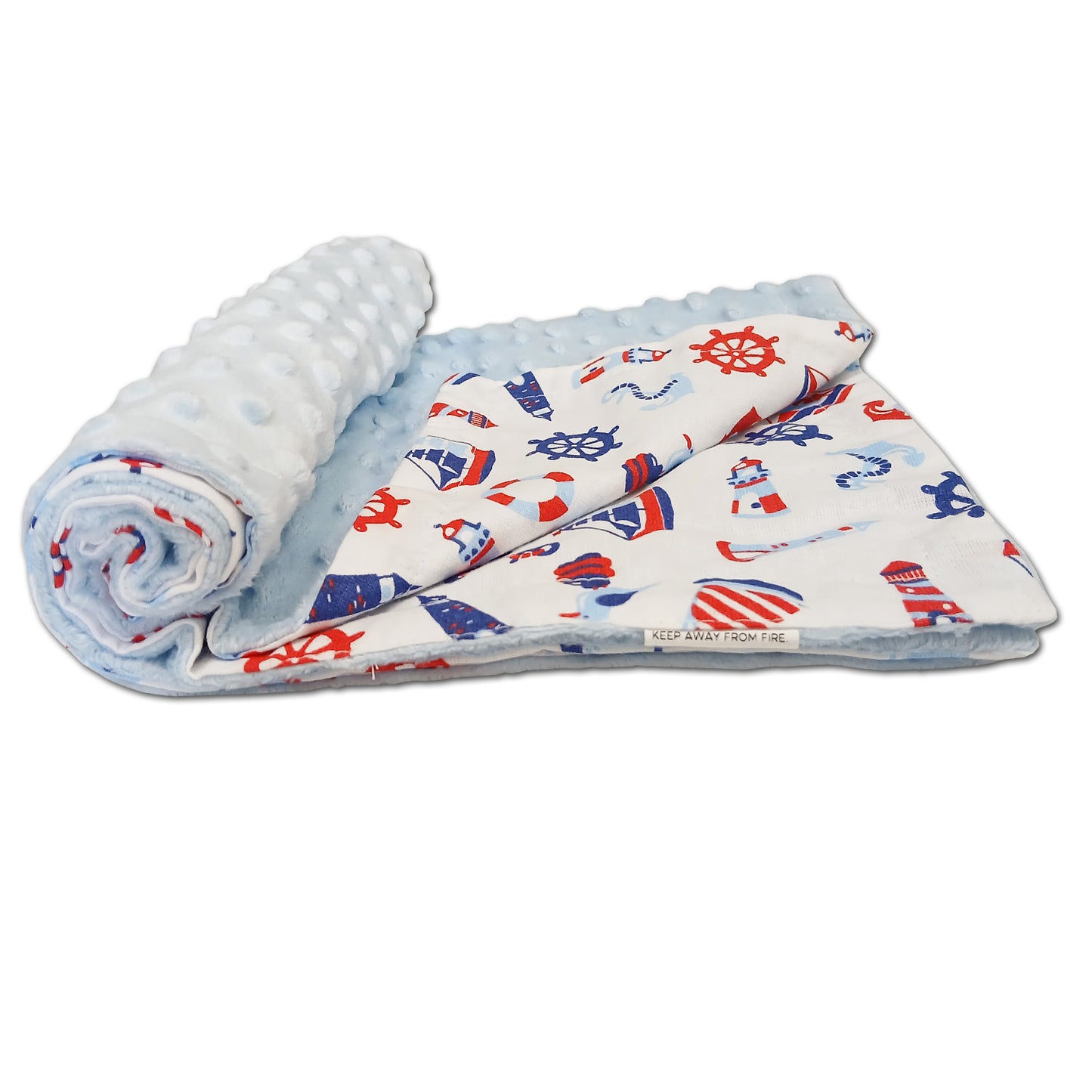 Babydecke 50x70cm doppelseitig Minky/Baumwolle Blau Minky-Segelboote
