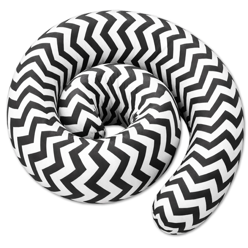 LEANBE Bettschlange Stillkissen – Vielseitiges Seitenschläferkissen 150 cm - Weiss/Schwarz Chevron