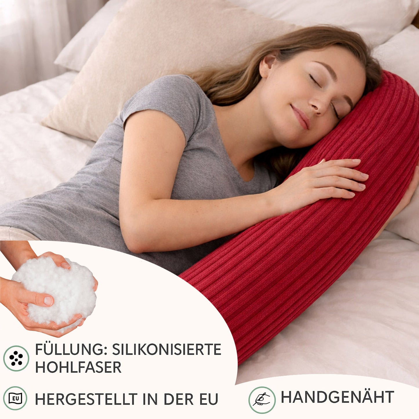 Bettschlange Stillkissen Seitenschläferkissen 150 cm Winerot Plüsch