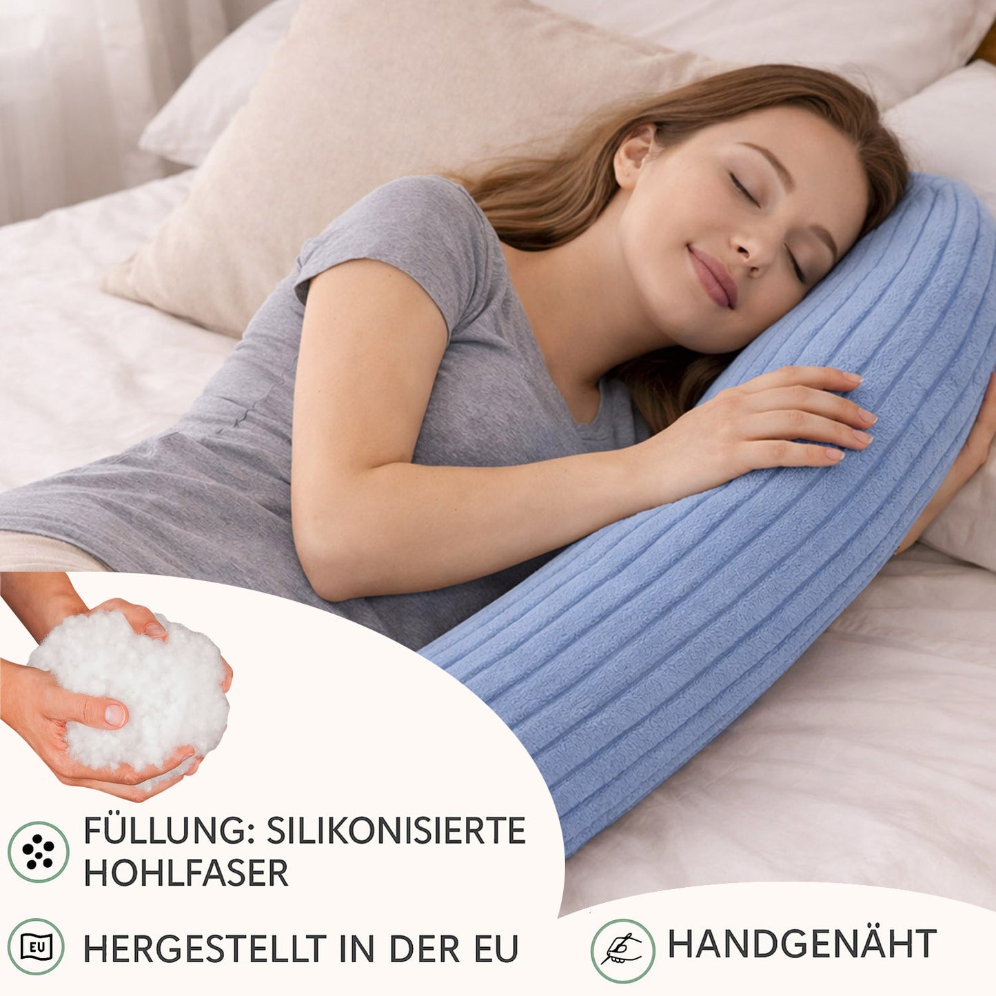 Bettschlange Stillkissen Seitenschläferkissen 150 cm Blau Plüsch