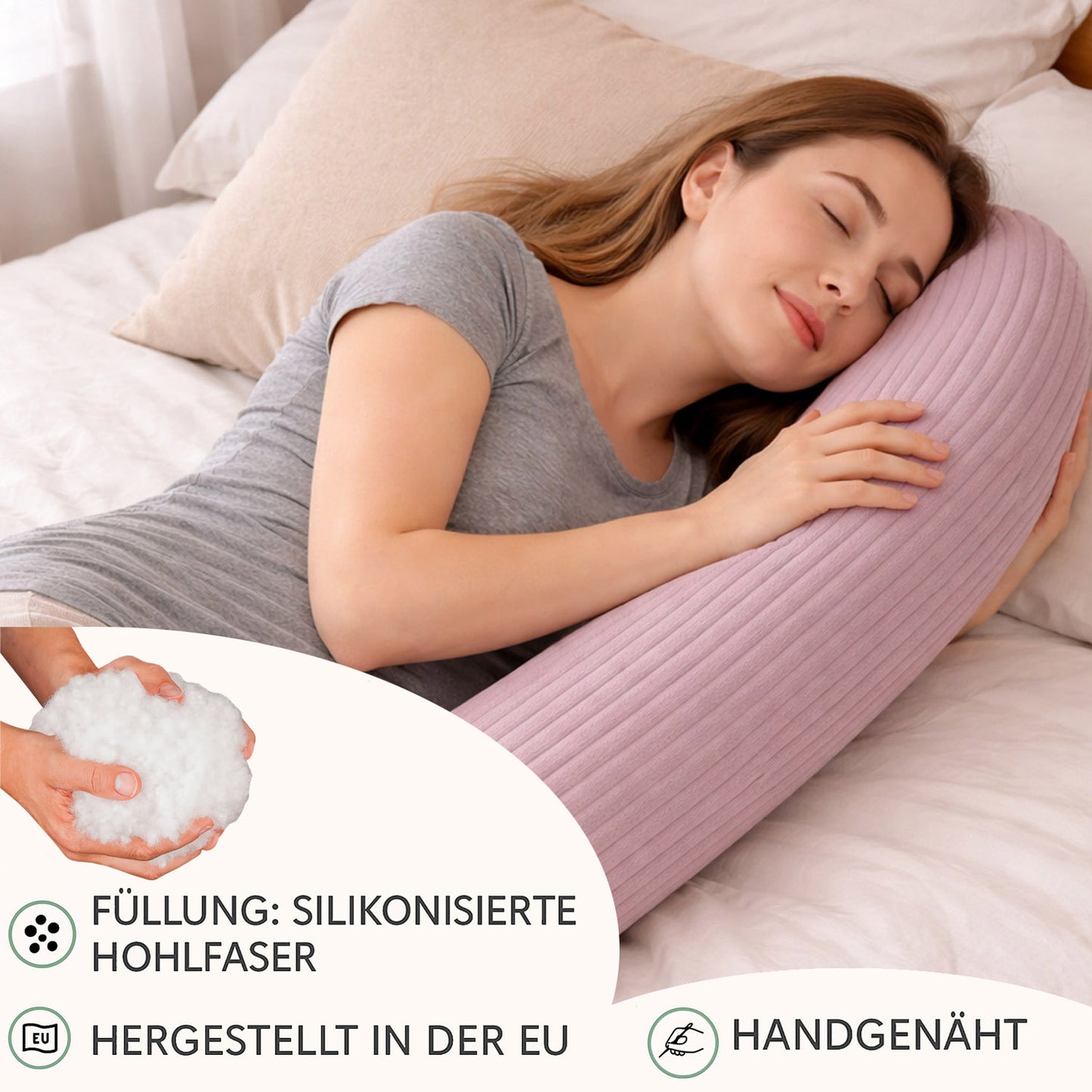 LEANBE Bettschlange Stillkissen – Vielseitiges Seitenschläferkissen 150 cm Lila Cord