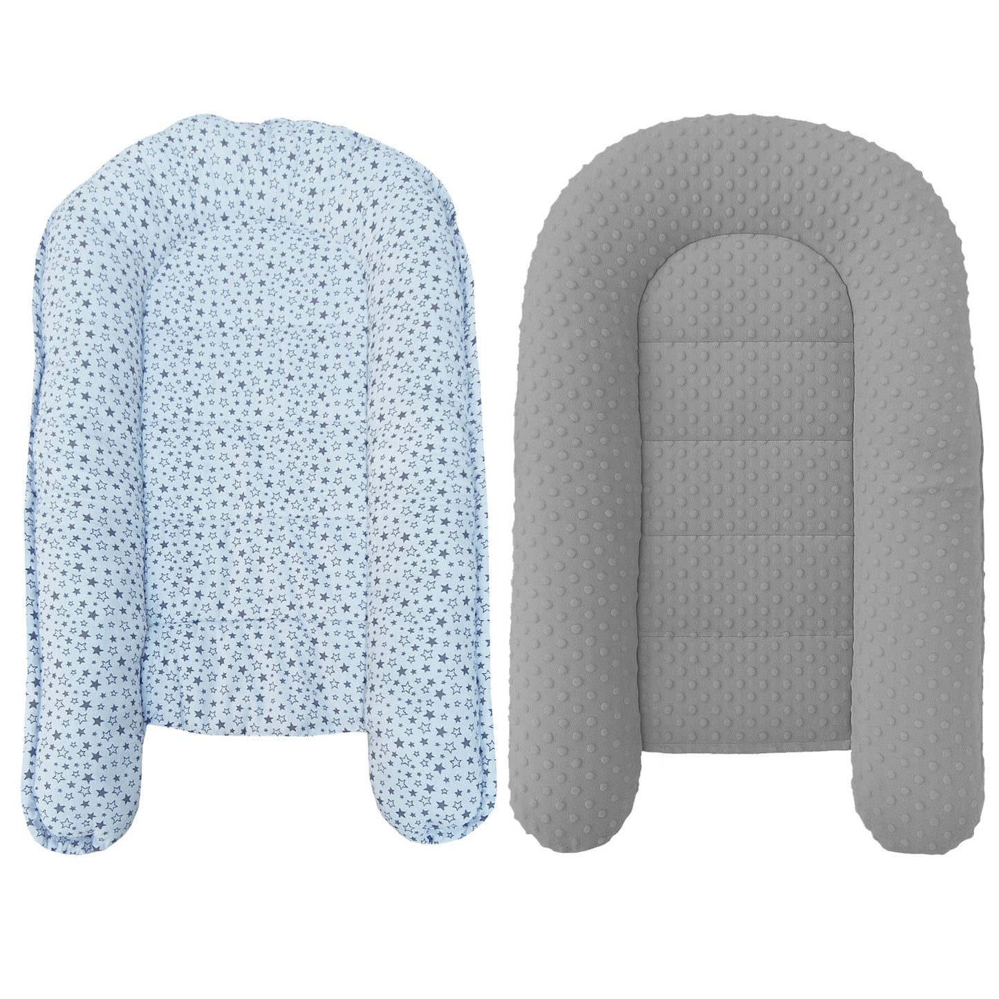 LEANBE Babynest Kokon aus Baumwolle & Minky - Grau Minky / Sterne